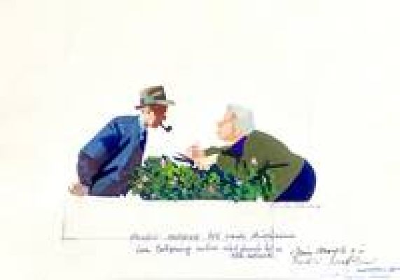 Ferenc Pinter | Original illustration for Miss Marple. Cm. 25x18. Gouache on board. Signed. Mint. Code 2290. | Segni e Disegni