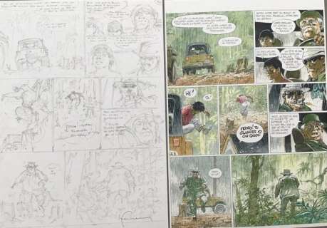 Hermann - Planche originale crayonnés (p.36) - Bernard Prince T.18 - Menace sur le Fleuve (2010) | Catawiki