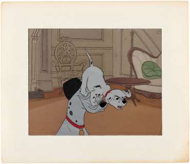 "101 DALMATIANS" FRECKLES & PONGO ANIMATION CEL SETUP SOLD AT THE ART CORNER, DISNEYLAND. | Hake’s
