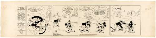 MICKEY MOUSE FEBRUARY 4, 1931 DAILY STRIP ORIGINAL ART BY FLOYD GOTTFREDSON & EARL DUVALL.