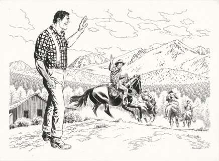 Tex - Fabio Civitelli - illustrazione originale "Pat Mac Ryan saluta i Pards" - Page volante - (2000) | Catawiki