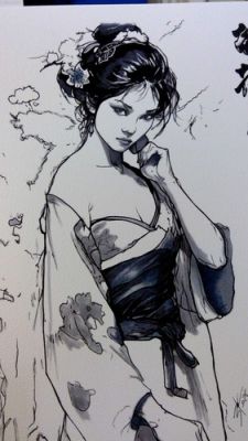DESSIN ORIGINAL DEDICACE BD PLANCHE FEMME PORTRAIT NU FÉMININ ÉROTIQUE GEISHA 02 | eBay Europe (Buy It Now)
