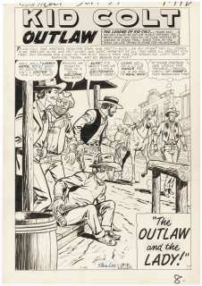 KID COLT OUTLAW #88 COMPLETE SEVEN PAGE COVER STORY ORIGINAL ART BY JACK KELLER.