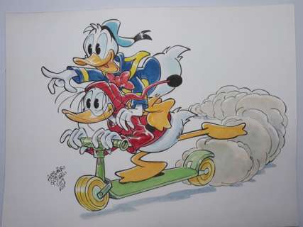 Donald Duck - "Donald Duck and the scooter driver"-"Paperoga taxista in monopattino" - Page volante - Umpublié - (2019/2019) | Catawiki