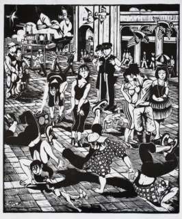 Loro Coiron (Né En 1948) | LORO COIRON Â«Plaza sotomayor, Valparaiso, ChileÂ» Linogravure Signé et& | Aponem