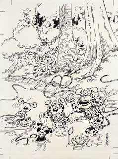BATEM Le marsupilami Illustration... - Lot 147 - BATEM Le marsupilami Illustration avec la famille Marsupilami...