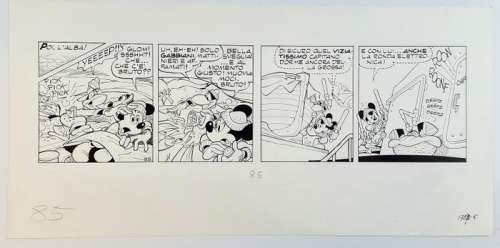 Topolino - Romano Scarpa - Striscia Origin. "Topolino e L’Enigma di Brigaboom" - Page volante - (1990) | Catawiki