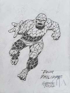 Tuska / Dessin Original Illustrant "The Thing" Ou "La Chose" En Mouvement. Mine de Plomb Signée Et Dédicacée. Tbe+. 15 X 20 Cm |  | Dagoty