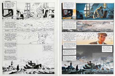 Marchand / Chansons de Gainsbourg En Bd. Planche Originale N°2 Illustrant La Chanson "Le Poinçonneurs Des Lilas" + La Mise En Couleurs. Belle Qualité D’exécution Qui Reflète de Façon Originale Une Des Œuvres Les Plus Connues de L’artiste... Encre de Chine Et Aquarele Vers 1999. Signé. Tbe+. 35 X 45 Cm |  | Dagoty