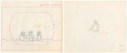 Tintin - 2x Croquis préparatoire - Haddock, Tournesol/Dupond pour film d’animation - On a marché sur la lune - Page volante - EO - (1960/1962) | Catawiki