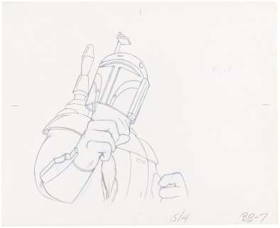 STAR WARS HOLIDAY SPECIAL (1978) - BOBA FETT PRODUCTION ANIMATION PENCIL DRAWING ORIGINAL ART.