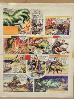 Frank HUMPHRIS, Flèche noire le Cheyenne (Blackbow The Cheyene), Planche originale 1966 Vol. 16/50 parution Eagle 50/20, Encre de chine et aquarelle sur papier, signée en bas à droite dans la première case, Dim. 52,7 x 42,7 cm. - Lot 75 :