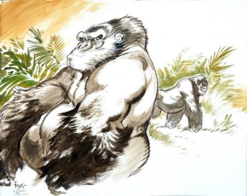 Lot 604 - Frank Pé. Illustration originale gorilles | BDEnchères