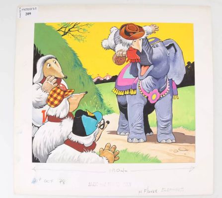 Lot 209 - JACK AND JILL WEEKLY, THE WOMBYS, "FLOWER ELEPHANT", TWO ORIGINAL COLOUR ARTWORKS 1978 | McTear’s