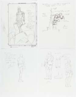 Quesada, Joe - Joe Quesada - Daredevil Statue Sketch Designs Original Art and Randy Bowen Signed Poster Group of 5 (Marvel, 1998).... (Total: 5 Items)