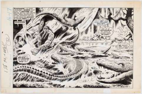 Mayerik, Val - Val Mayerik and Jack Abel Man-Thing #3 Double-Splash Pages 16-17 Original Art (Marvel Comics, 1974)....