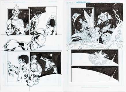 DC Artist - Keith Champagne [Daniel HDR printed blue lines] Green Lantern Corps #62 Story Pages 5 and 7 Original Art (DC, 2011... (Total: 2 Original Art)