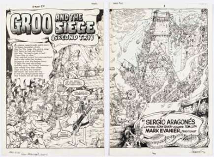 Aragonés, Sergio - Sergio Aragonés Groo the Wanderer #20 Double Splash Page 2-3 Original Art (Marvel, 1986).... (Total: 2 Original Art)