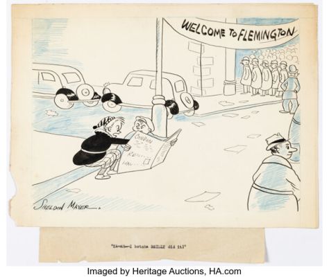 Sheldon Mayer - Lindbergh Kidnapping Pilot Single Panel Gag Cartoon Original Art (1935). (Total: 2 Items) | Heritage