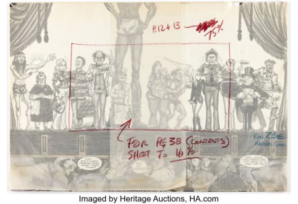 Ron Zalme Crazy Magazine #50 "Crazy‘s Modern-Day Freak Show" Complete 2-Page Story Original Art (Marvel, 1979).