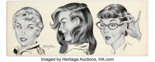 Bernard Krigstein - Portraits of Woman Magazine Painting Original Art (c. 1950s). | Heritage