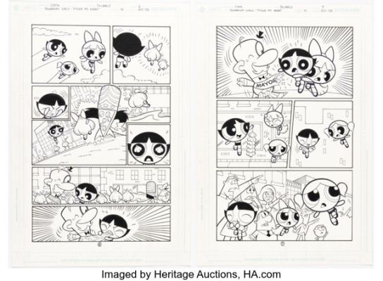 Christopher Cook and Mike DeCarlo The Powerpuff Girls #41 Story Pages 6-7 Original Art (DC, 2003). (Total: 2 Original Art)