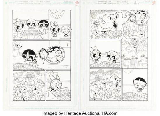 Christopher Cook and Mike DeCarlo The Powerpuff Girls #64 "Super Scramble" Story Pages 2-3 Original Art (DC, 2005). (Total: 2 Original Art)