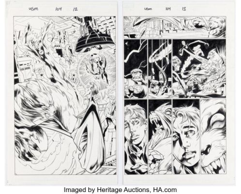Mark Bagley and Andrew Hennessy Ultimate Spider-Man #104 "Clone Saga" Story Pages 12-13 Original Art (Marvel, 2007). (Total: 2 Original Art) | Heritage