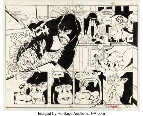 Joe Phillips and Rob Stull Superman Annual #11 "JLApe" Double-Page Spread 16-17 Original Art (DC, 1999).