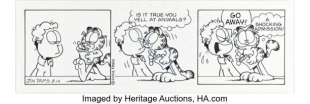 Jim Davis Garfield Daily Comic Strip Original Art dated 8-14-02 (PAWS, 2002). | Heritage