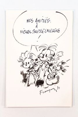 Franquin, André (1924-1997) | Lot 22 : Dessin-dédicace à l’encre de Chine sur papier libre représentant… | misc / divers