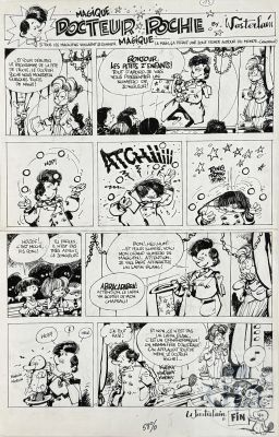 Wasterlain / Docteur Poche. Planche Originale Du Gag "Dr Poche Magique" Avec Un Ornithorynque, Publiée Dans Le Journal Spirou En 1980. Encre de Chine Signé Et Daté 1980. Tbe. 30 X 45 Cm | Lot 566 : Wasterlain / Docteur Poche. Planche originale du gag "Dr Poche… | Dagoty