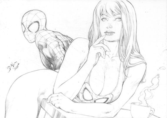 Ed Benes | Mary Jane and Spider-man - 11"x17" Pencil | Ed Benes