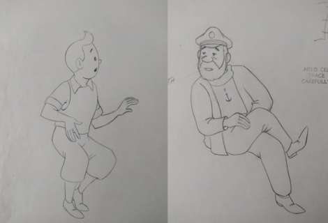 Tintin - 2 Original drawings - Tintin and Captain Haddock- On a marché sur la lune (1950-60’s) | Catawiki