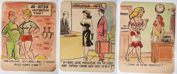 Lot 66 - Three Humour Posters Artwork Circa 1950. Depicting of its time Humour. Honeymoon Motel, I think I’m | misc / divers