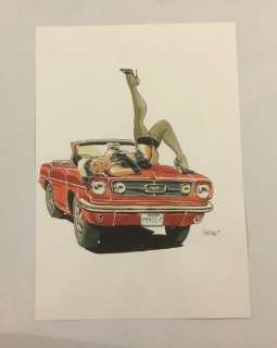 Félix Meynet - Dessin original - La pin-up et la Mustang (2018) | Catawiki