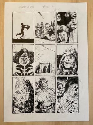Gary Frank Geiger original comic art #20, p1. Superman, Batman, Hulk artist