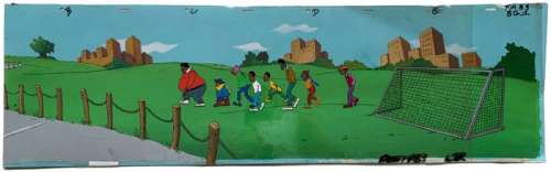 Fat Albert and the Cosby Kids - panoramic full scene: 4 cels and painted background - First edition - (1972/1985) | Catawiki