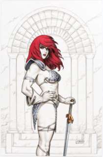 Joseph Michael Linsner - Red Sonja Illustration Original Art (2020). A powerful yet stoic Red Sonja stands ready in - | Heritage