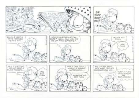 Davis, Jim | Jim Davis Garfield Sunday Comic Strip Original Art dated 12-29-02 (PAWS, 2002).... | Heritage