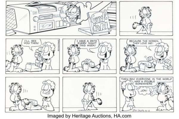 Jim Davis Garfield Sunday Comic Strip Original Art dated 3-12-00 (PAWS, 2000). | Heritage