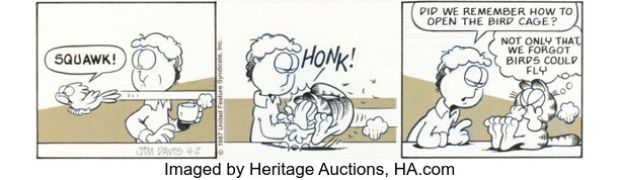 Jim Davis Garfield Daily Comic Strip Original Art dated 4-2-87 (United Feature Syndicate, 1987). | Heritage