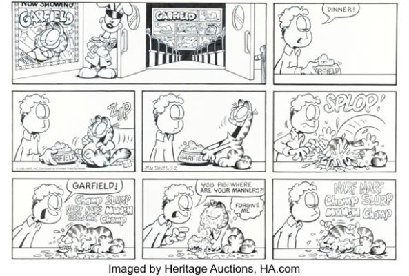 Jim Davis Garfield Sunday Comic Strip Original Art dated 7-2-95 (PAWS/Universal Press Syndicate, 1995). | Heritage