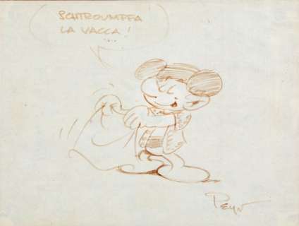 Peyo | Les Schtroumpfs, illustration au feutre sur papier… | Banque Dessinée