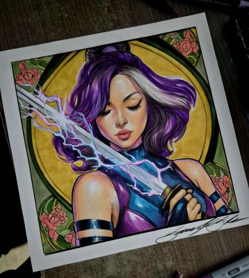 Guilherme Silva - Psylocke - Pinup art by Guilherme Silva - 10,8" x 10,6"