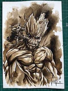 Juapi Coffee Artist - Sketch coffee painting - ROCKET & GROOT (2021)