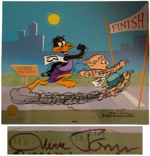 Chuck Jones Signed Limited Edition Hand-Painted Cel of Daffy Duck & Porky Pig | Nate Sanders