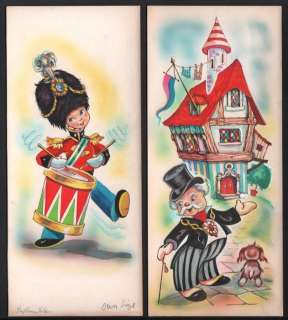 Michman, Justin | Justin Michman - 2 Originele illustraties in gouache op board - 2 illustraties voor ’Toytown Tales’ - (1955/1956) | Catawiki