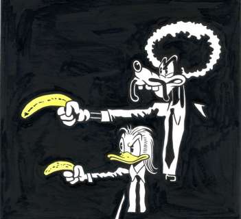 Tony Fernandez - Disney Artist | Donald & Goofy Inspired By Pulp Fiction - Original Painting - Tony Fernandez - Acrylic Art - 70 x 50 cm | Catawiki