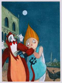 Sandrine Revel - illustration originale pour un ex-libris publié par Fantasmagorie - Un drôle d‘ange gardien